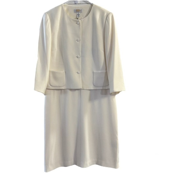 Vintage Talbots Petites Sheath Dress and Blazer Set Cream Size 12 Office Siren - Picture 1 of 12